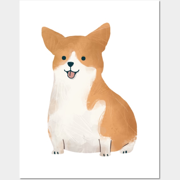 Cute Corgi Watercolor Illustration Wall Art by thecolddots